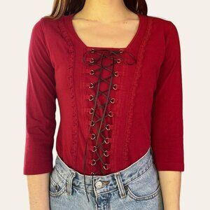 Fashion Bug 90s/y2k lace up corset 3/4 sleeve vampy top xsmall